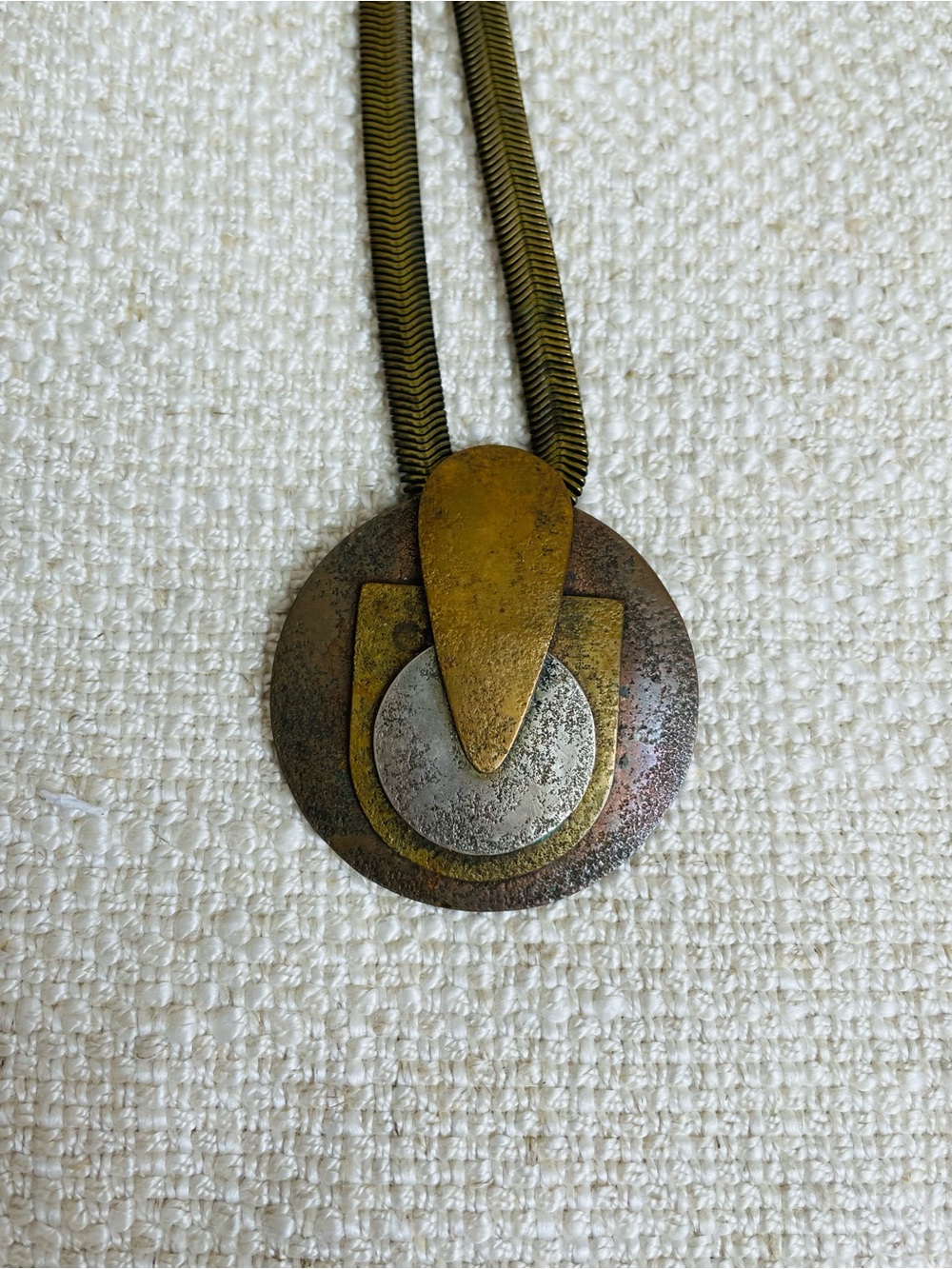 Marjorie Baer Vintage Mixed-Metal Geometric Abstract Pendant Necklace 24" L